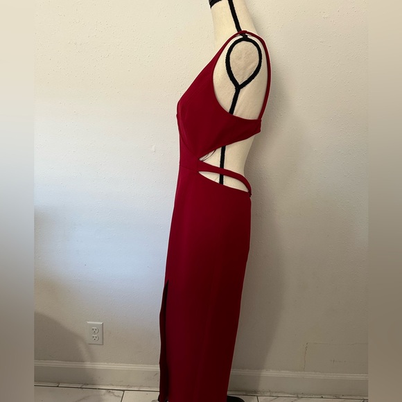 C/Meo Collective Clasped Midi Dark Red Dress size large Side Slit ex - Picture 9 of 9